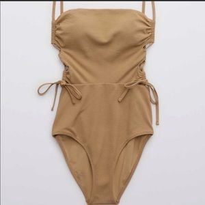Aerie Pique Lace-Up Bandeau One Piece Swimsuit